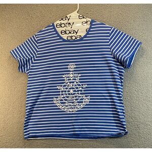 American SweetHeart  Womens Top, Blue and White Stripe, Anchor Applique,‎ PXL